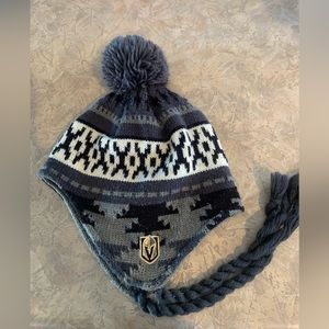 Kids Knit Winter Hat Gray Black Pom Pom Beanie Vegas Golden Knights